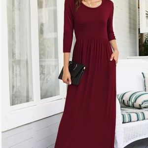 Women’s Causal Burgundy 3/4 Sleeve Maxi Dress. Plus SZ 2x
